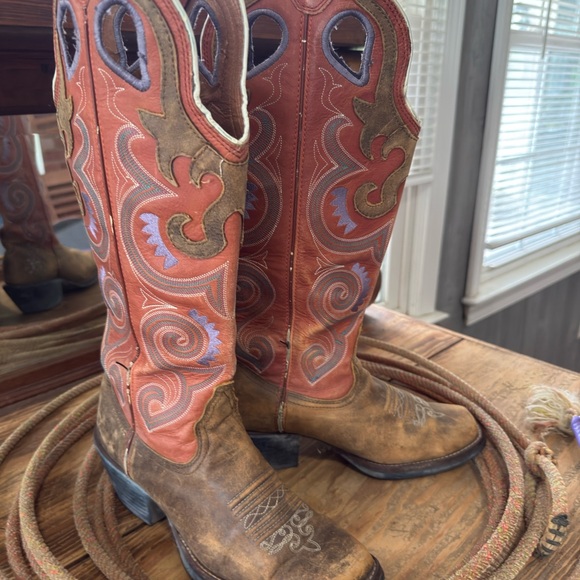 Tony Lama Shoes - Tony Lama Orange and Brown Leather Western Boots